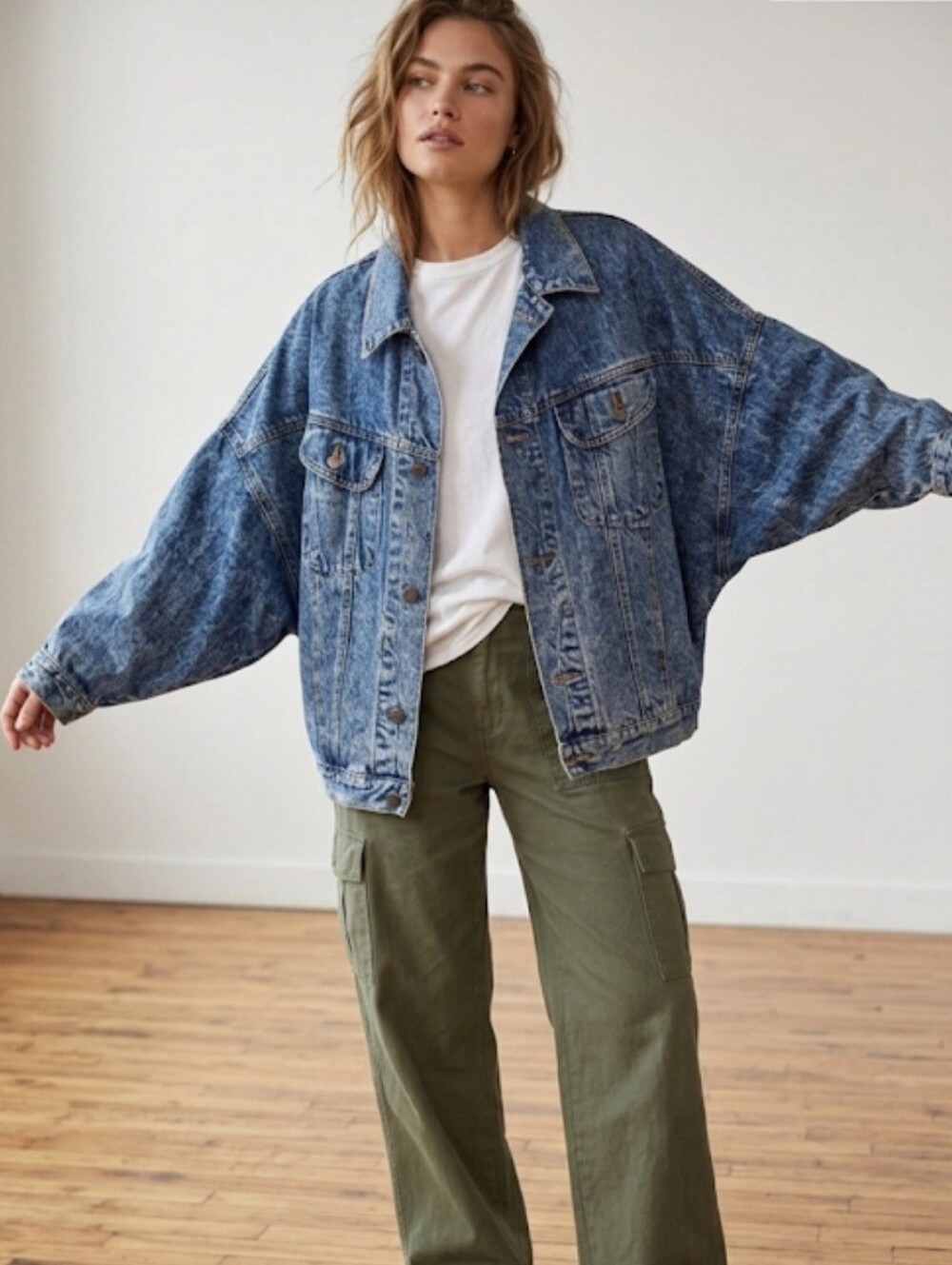 VINTAGE Et Vous Baggy Oversized Drop Sleeve Denim Jacket France Size 2